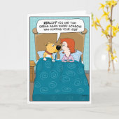 おもしろい犬ハングレッグハンプドリーム誕生日 カード (黄色い花)