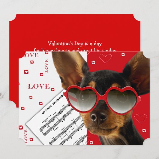 おもしろい犬バレンタインデーフラットカード シーズンカード (正面/裏面)