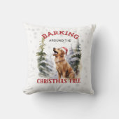 おもしろい犬バーキングのまわりにクリスマスツリー クッション (正面)