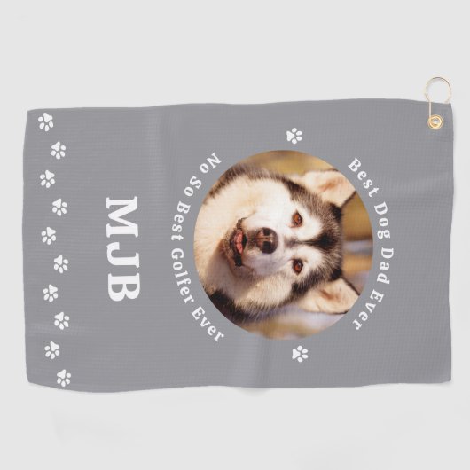 おもしろい犬パパカスタムフォトゴルファーモノグラム ゴルフタオル (横)