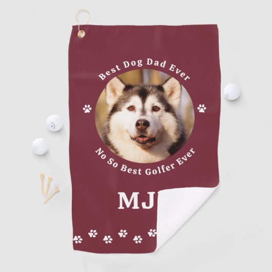 おもしろい犬パパパーソナライズされたフォトゴルファー赤 ゴルフタオル (インサイチュ)
