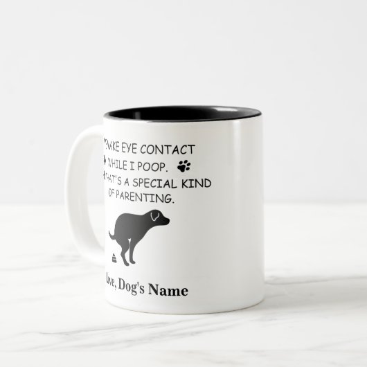 おもしろい犬パパ感謝していのウンチを拾う写真 ツートーンマグカップ (正面左)