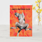 おもしろい犬パーティー動物ハッピーバースデー カード (黄色い花)