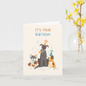 おもしろい犬パーティー カード (黄色い花)