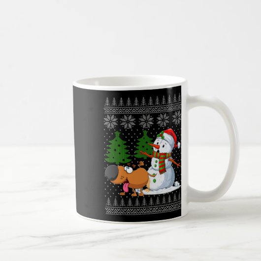 おもしろい犬ピーズオン雪だるま醜いクリスマスセーターX コーヒーマグカップ (右)