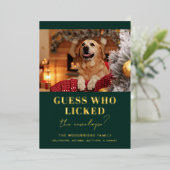 おもしろい犬フォトギャグクリスマス 箔シーズンカード (立ち正面)