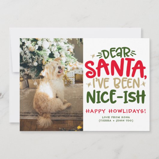 おもしろい犬フォトクリスマスペット写真 パーソナライズされた シーズンカード (正面)