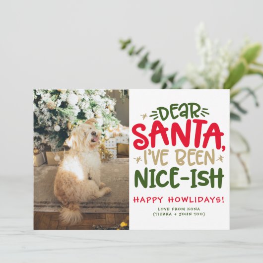 おもしろい犬フォトクリスマスペット写真 パーソナライズされた シーズンカード (スタンド正面)