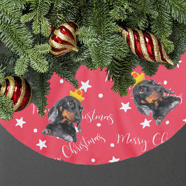 おもしろい犬フォトレッドクリスマス ブラッシュドポリエステルツリースカート