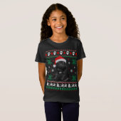 おもしろい犬ブラックパグ醜いクリスマスセーター Tシャツ (正面フル)