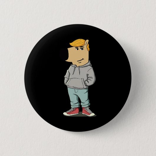 おもしろい犬ミームトランプハットメイク素晴らしリャー 缶バッジ (正面)