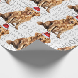 おもしろい犬ラバーゴールデンレトリエバーインザサンタハット ラッピングペーパー