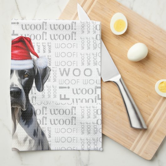 おもしろい犬ラバーホリデーグレートダーネクリスマス キッチンタオル (四つ折り)