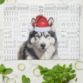 おもしろい犬ラバーホリデーシベリアハスキークリスマス キッチンタオル (折り畳み)