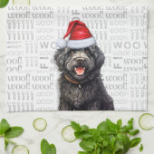 おもしろい犬ラバーホリデーブラックバーベットクリスマス キッチンタオル (折り畳み)