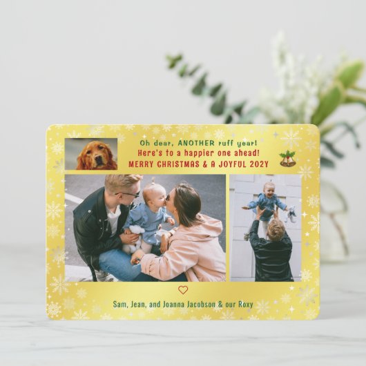 おもしろい犬ラフの年の写真メリークリスマスゴールデン シーズンカード (スタンド正面)