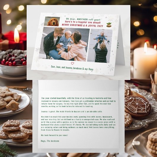 おもしろい犬ラフの年3枚の写真メリークリスマスキュート カード