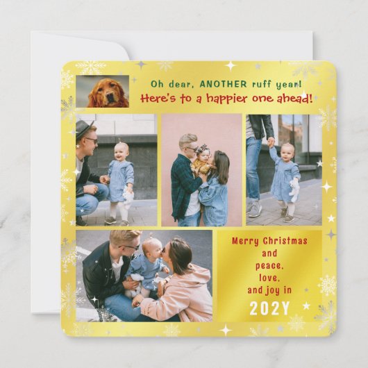 おもしろい犬ラフイヤー平和ラブジョーゴールデン5枚の写真 シーズンカード (正面)