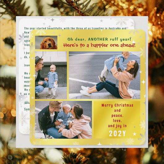 おもしろい犬ラフ年平和ラブジョイ4枚の写真ゴールデン シーズンカード