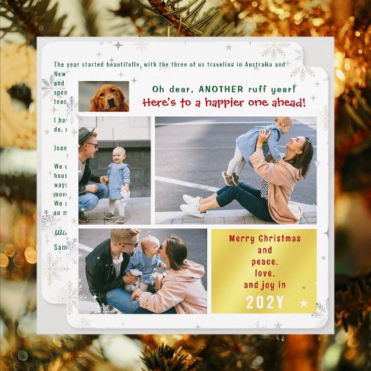 おもしろい犬ラフ年平和ラブジョイ4枚の写真ゴールデン シーズンカード