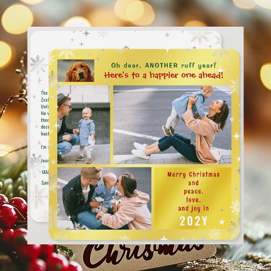 おもしろい犬ラフ年平和ラブジョイ4枚の写真ゴールデン シーズンカード