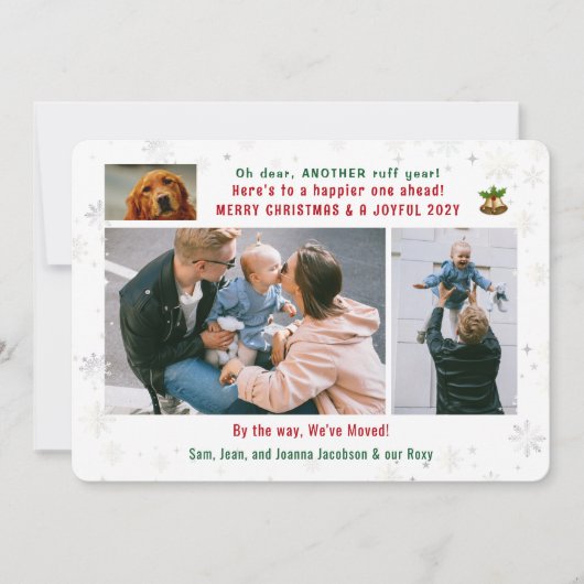 おもしろい犬ラフ年引っ越しました4写真コラージュ シーズンカード (正面)