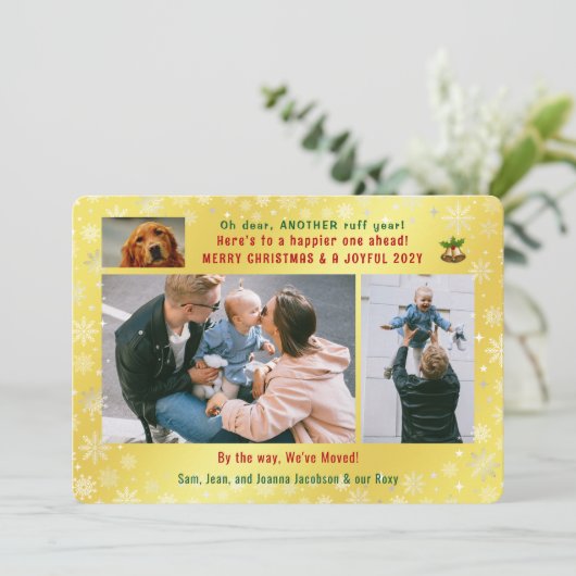 おもしろい犬ラフ年引っ越しました4写真ゴールデン シーズンカード (スタンド正面)