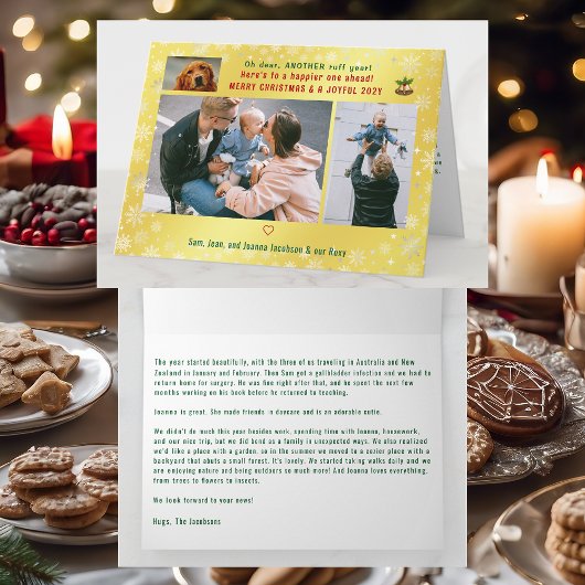 おもしろい犬ルフイヤー3枚メリークリスマスゴールデン カード