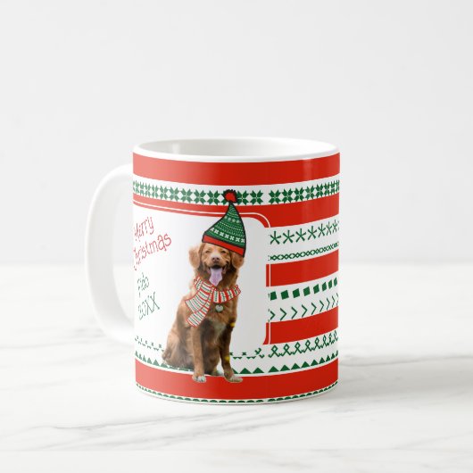 おもしろい犬付き小妖精や小人ハットとスカーフレッドグリーンカスタム コーヒーマグカップ (正面左)