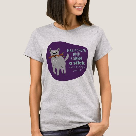 おもしろい犬保ユーモアは穏やかにステッキ運ング Tシャツ (正面)