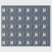 おもしろい犬写真のパーソナライズ青いクリスマスフォト ラッピングペーパー (フラット)