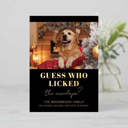 おもしろい犬写真の推測クリスマス 箔シーズンカード (立ち正面)