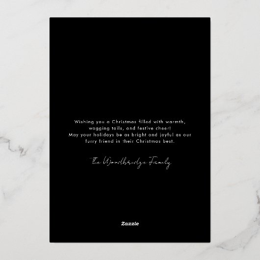 おもしろい犬写真の推測クリスマス 箔シーズンカード (裏面)
