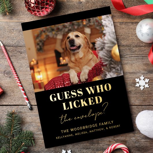 おもしろい犬写真の推測クリスマス 箔シーズンカード