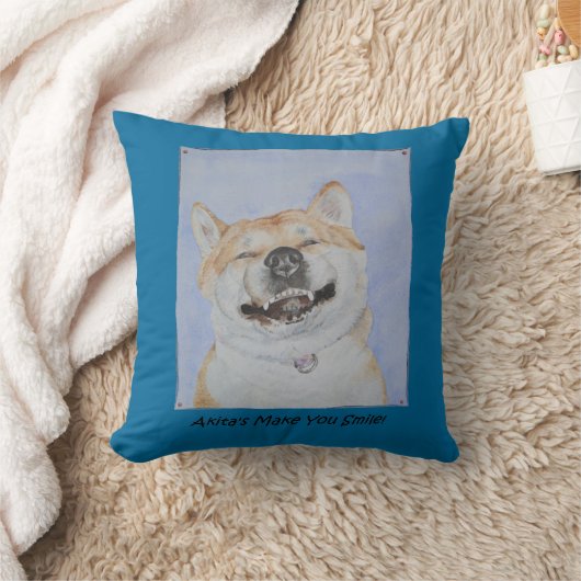 おもしろい犬写真の秋田がスローガンで微笑む クッション (ブランケット)