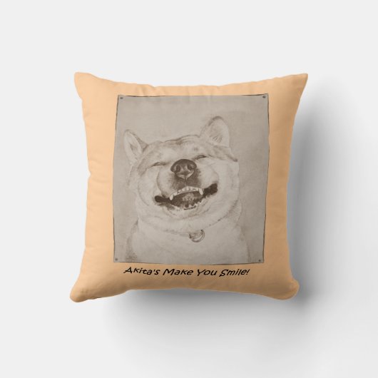 おもしろい犬写真の秋田がスローガンで微笑む クッション (裏面)