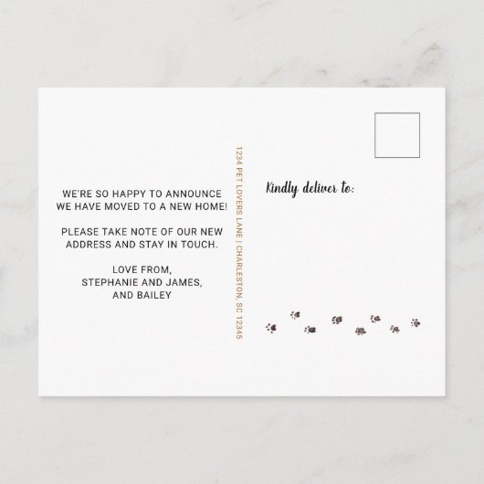 おもしろい犬写真パーソナライズされたペット移動 案内ポストカード (裏面)