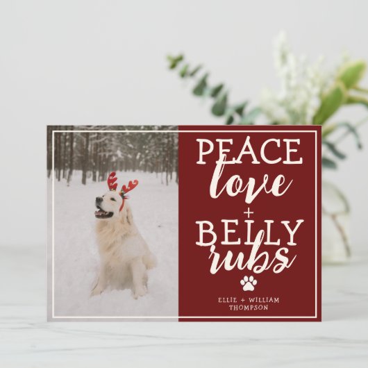 おもしろい犬写真パーソナライズされたレッドクリスマスフォト シーズンカード (スタンド正面)