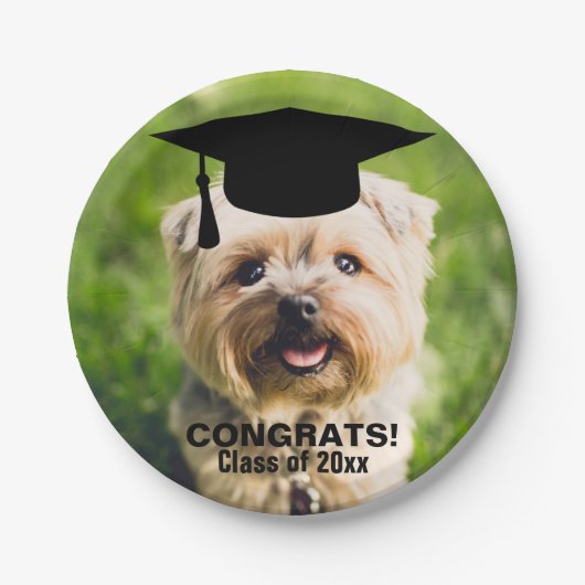 おもしろい犬写真パーソナライズされた卒業講座 ペーパープレート (正面)