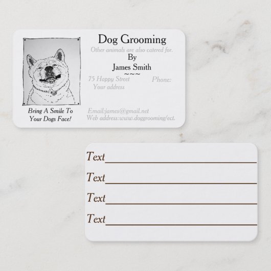 おもしろい犬写真犬グルーミングペットケアサービス ロイヤリティカード (正面/裏面)