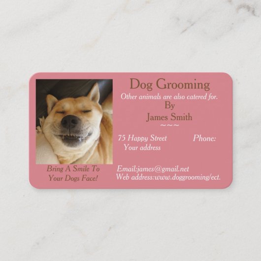 おもしろい犬写真犬グルーミングペットケアサービス 名刺 (正面)