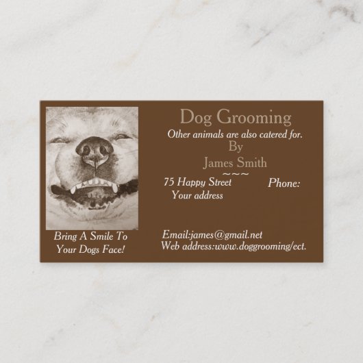 おもしろい犬写真犬グルーミングペットケアサービス 名刺 (正面)
