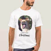 おもしろい犬初めてのクリスマスパーソナライズされたドッグフォト Tシャツ (正面)