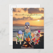 おもしろい犬卒業式パーティービーチはがき インビテーションポストカード (正面/裏面)