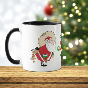 おもしろい犬噛みサンタクリスマス マグカップ