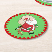 おもしろい犬噛みサンタクリスマス ラウンドペーパーコースター (アングル)