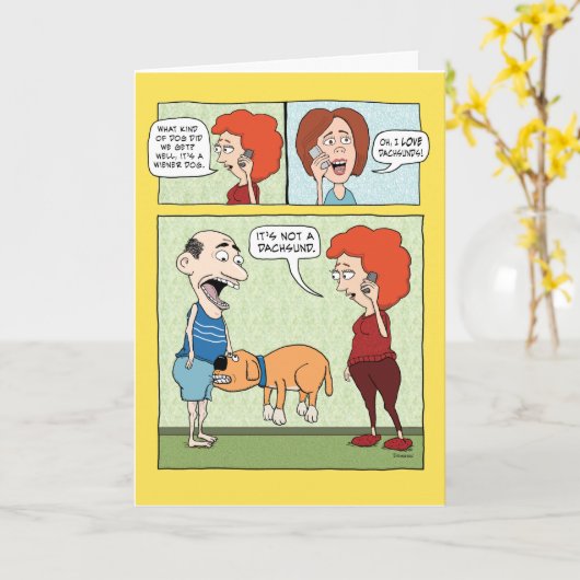 おもしろい犬噛み股状誕生日カード カード (黄色い花)