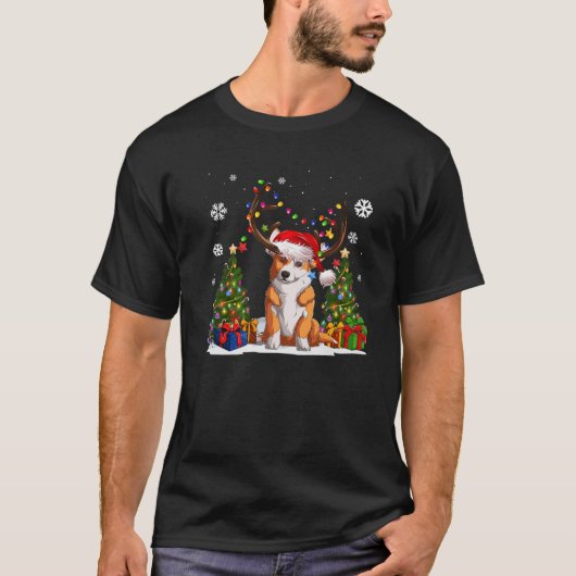 おもしろい犬恋人ウェルシュコーギーサンタハット醜いクリスマス Tシャツ (正面)
