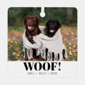 おもしろい犬恋人クリスマスフォトカワイイパーソナライズされた メタルオーナメント (裏面)