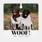 おもしろい犬恋人クリスマスフォトカワイイパーソナライズされた メタルオーナメント (正面)